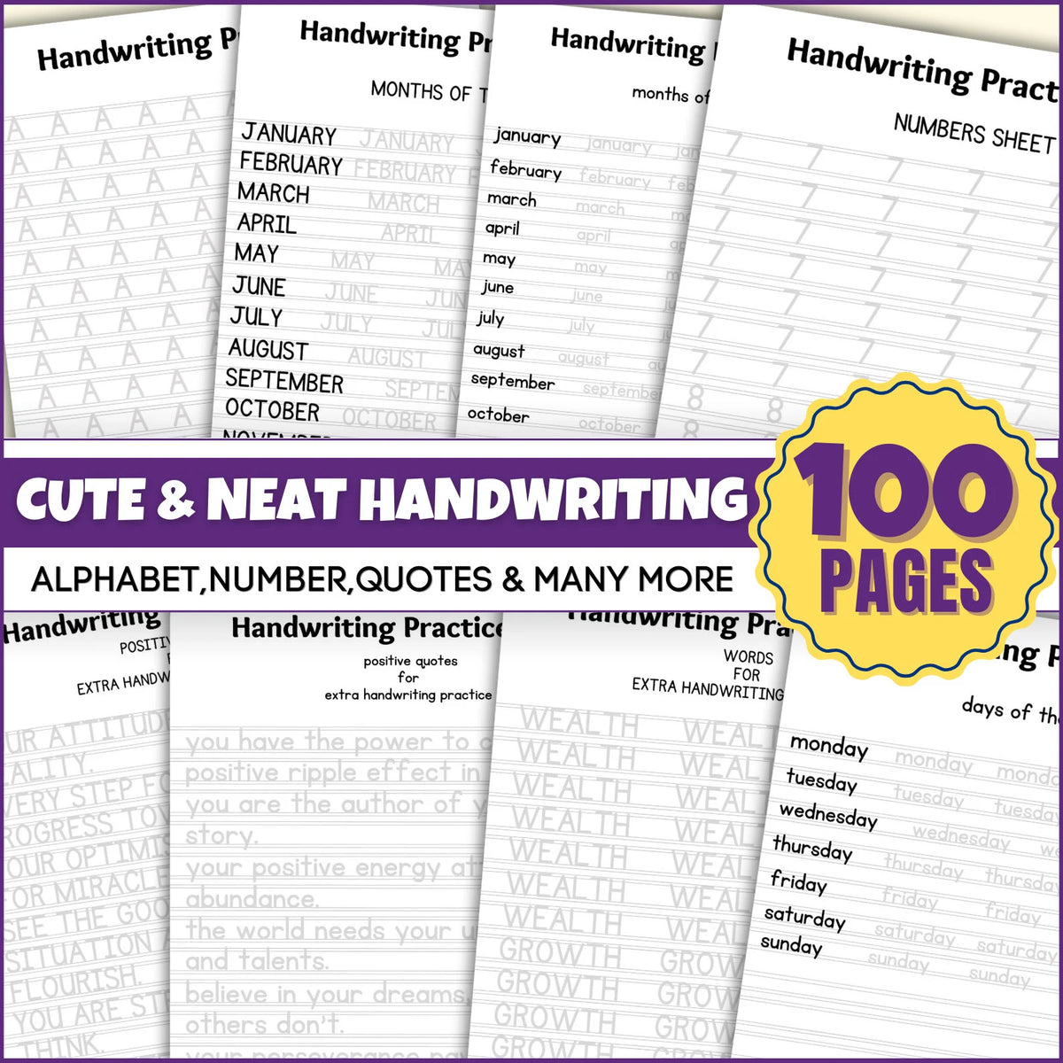 100 Page Neat Hand Writing Workbook| Practice Sheet Guide