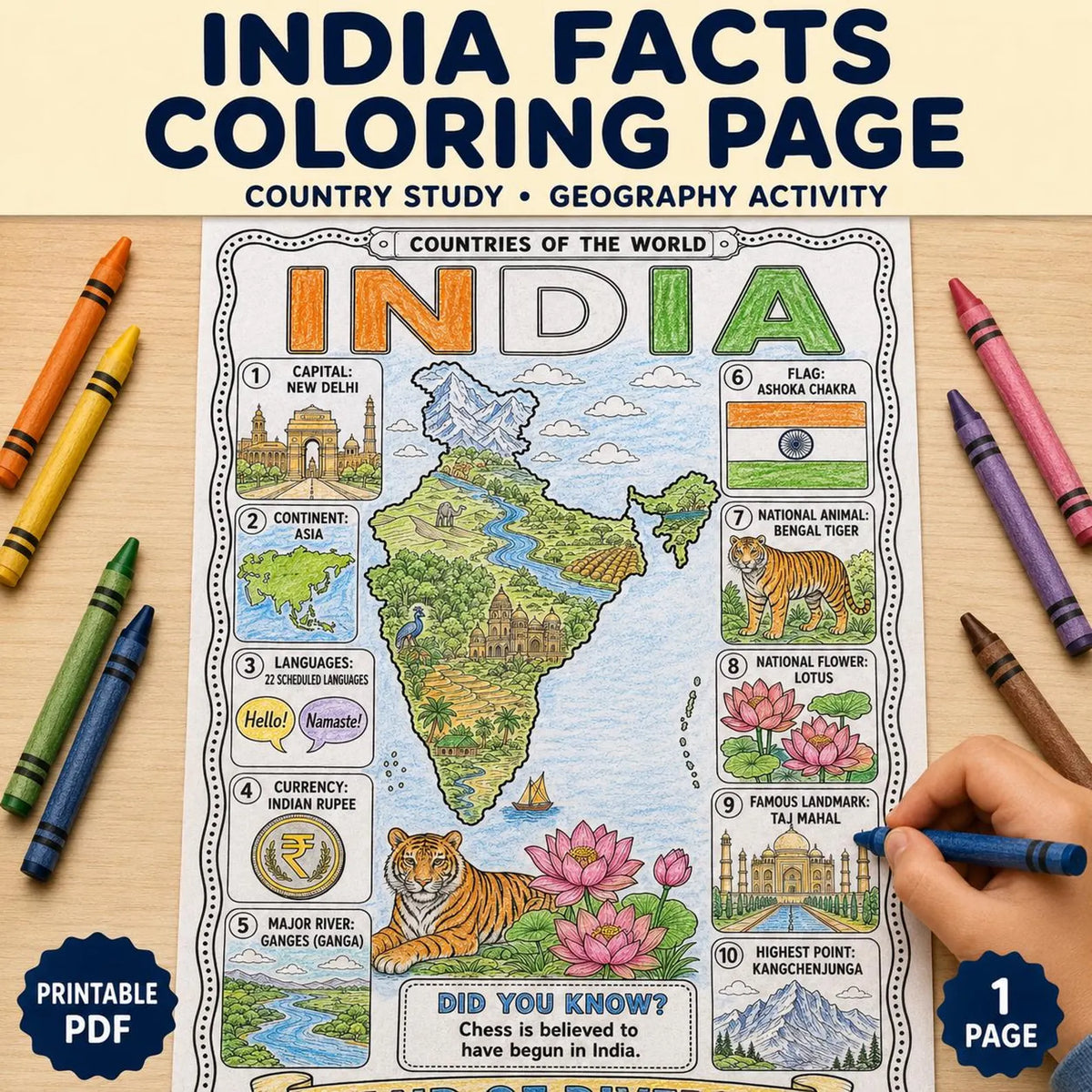 India Facts Coloring Page